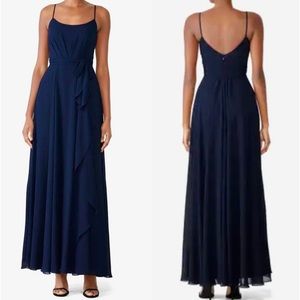 AMSALE Navy Blue Gown Campbell Spaghetti Strap Navy Formal Gown Bridesmaid Dress